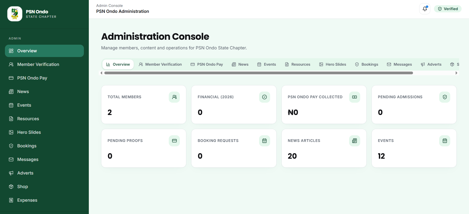 PSN Ondo Membership Dashboard project screenshot 1